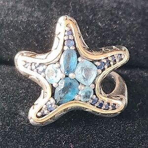 Vintage EFFY Sterling Siver, Gold, Blue Topaz Starfish RIng, size 7, preloved